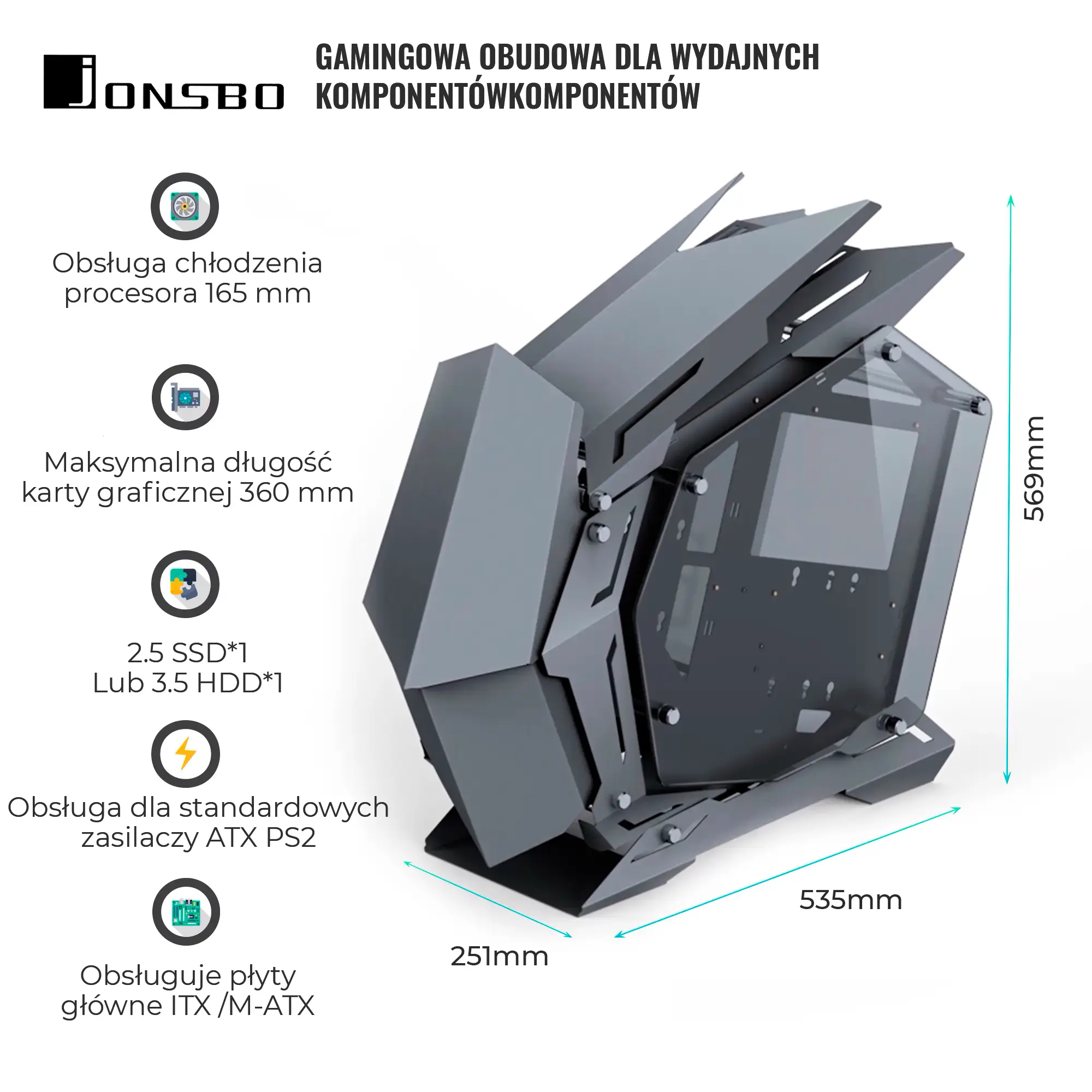 Obudowa JONSBO MOD-3 mini Gray cena - zdjęcie 3