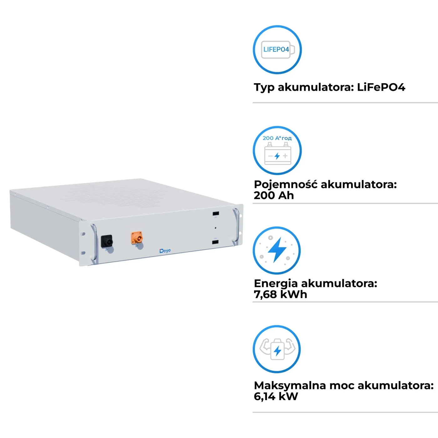 Akumulator (magazyn energii) DEYE BOS-A LiFePO4 HV 38,4 V 200 Ah 7,68 kWh bez modułu BMS (BOS-A) cena - zdjęcie 1